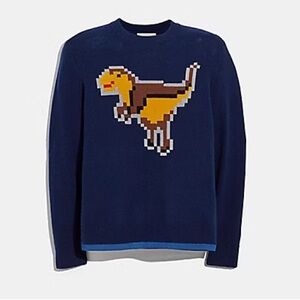 Coach Men's Navy Pixel Dino Crewneck Sweater